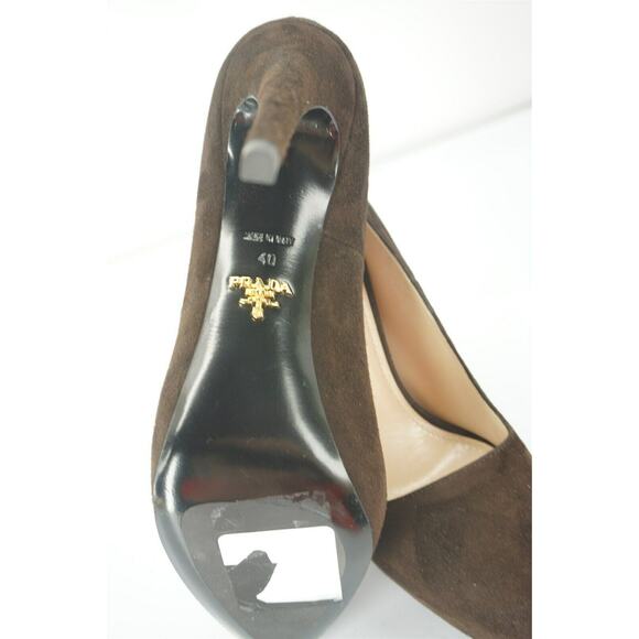 Prada Dark Brown Suede Leather Platform Heel Pumps size 40 10 - Picture 10 of 11